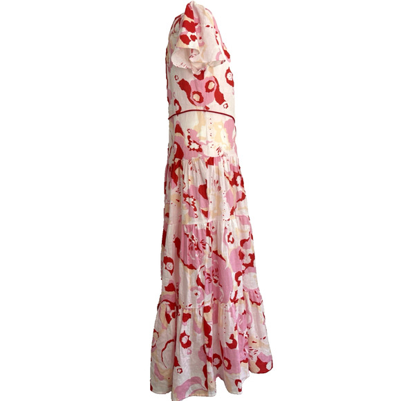 ELLIATT Small Gisli Linen Maxi Dress Tiered Floral Print Flutter Sleeve Feminine - Picture 9 of 16